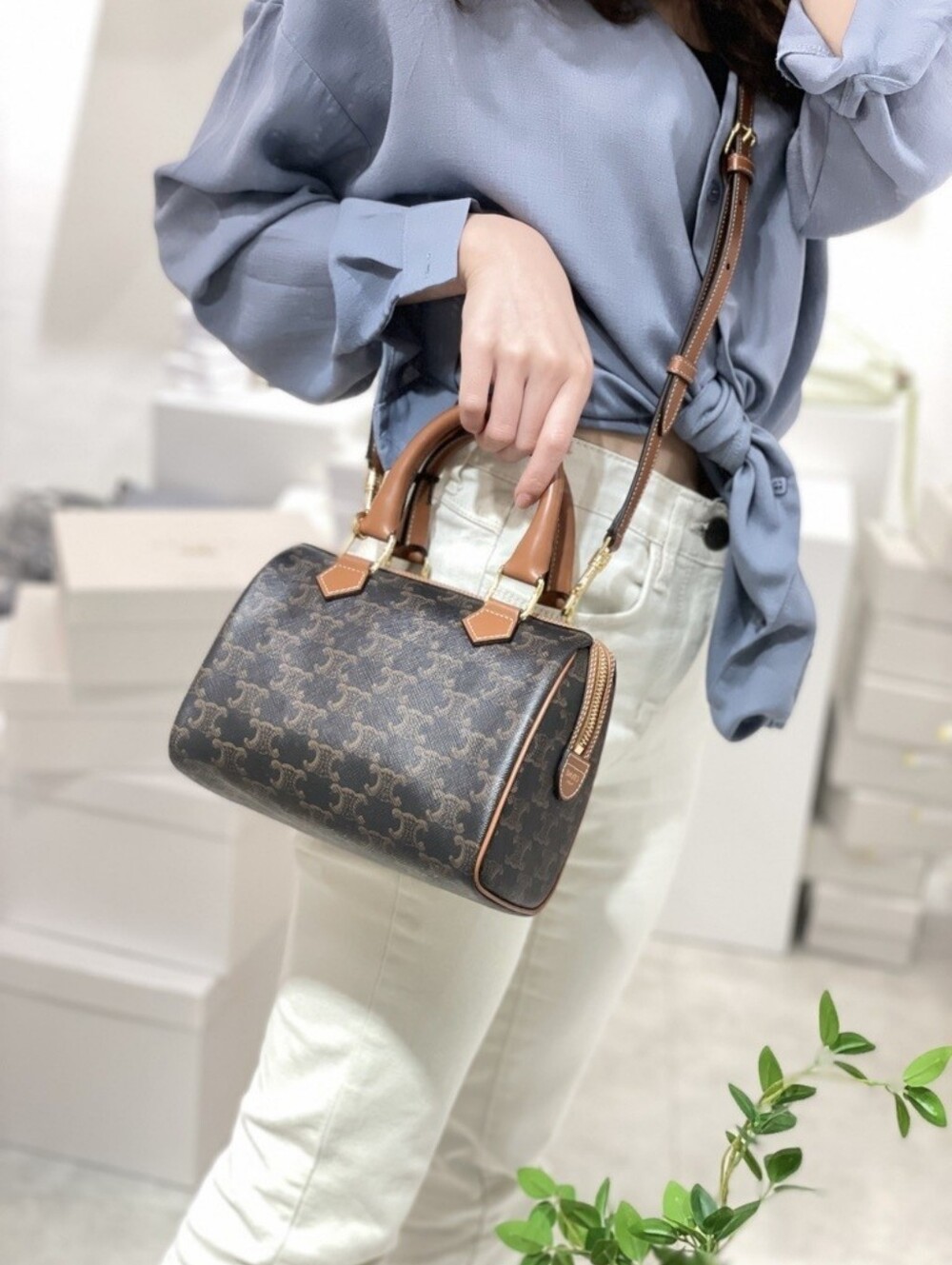 Brand New!!! Celine SMALL BOSTON IN Triomphe Canvas and Calfskin SPEEDY W/COA